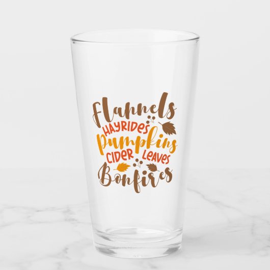 Flannels Hay Rides Pumpkins Cider Blätter Bonfire Glas (Vorderseite)