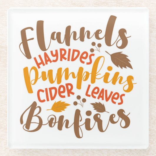 Flannels Hay Rides Pumpkins Cider Blätter Bonfire Glasuntersetzer (Vorderseite)