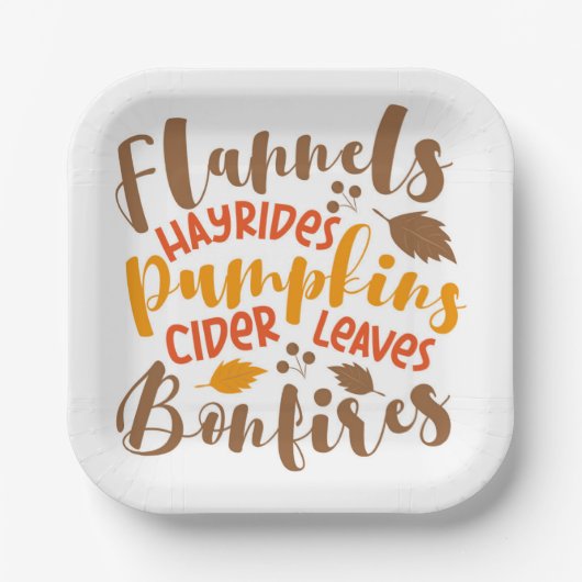 Flannels Hay Rides Pumpkins Cider Blätter Bonfire Pappteller (Vorderseite)