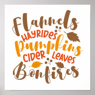 Flannels Hay Rides Pumpkins Cider Blätter Bonfire Poster