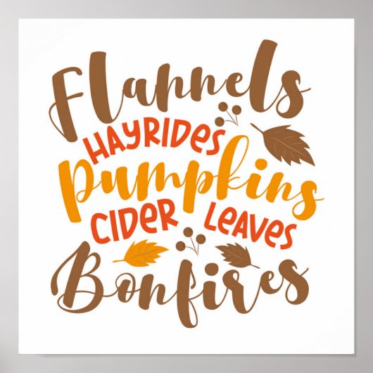 Flannels Hay Rides Pumpkins Cider Blätter Bonfire Poster (Vorne)