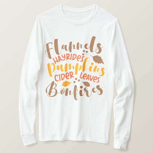 Flannels Hay Rides Pumpkins Cider Blätter Bonfire T-Shirt (Design vorne)