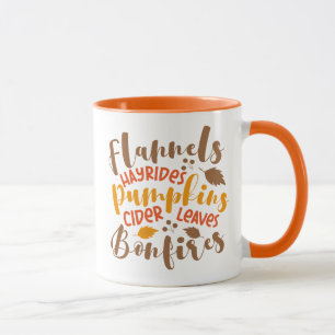 Flannels Hay Rides Pumpkins Cider Blätter Bonfire Tasse