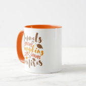 Flannels Hay Rides Pumpkins Cider Blätter Bonfire Tasse (Vorderseite Links)