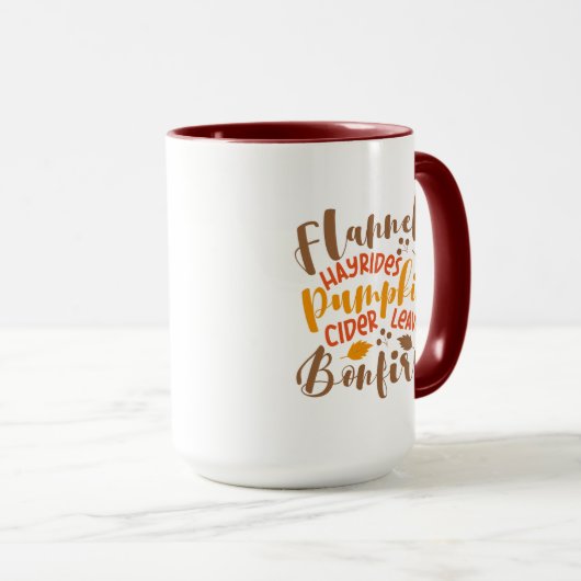 Flannels Hay Rides Pumpkins Cider Blätter Bonfire Tasse (VorderseiteRechts)