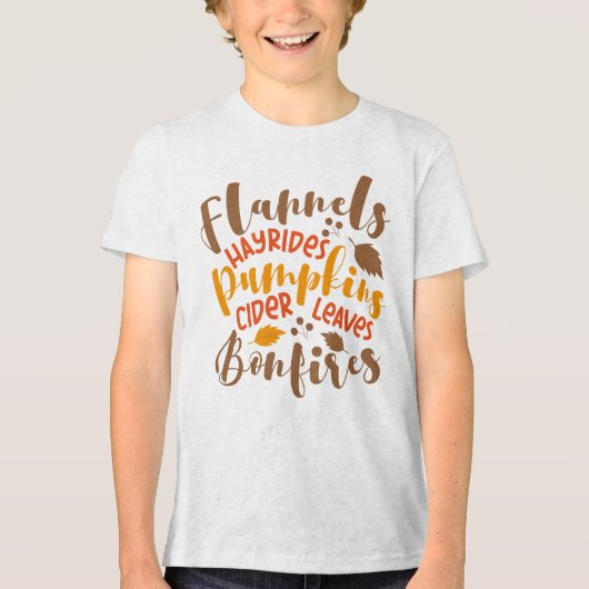 Flannels Hay Rides Pumpkins Cider Blätter Bonfire Tri-Blend Shirt (Vorderseite)