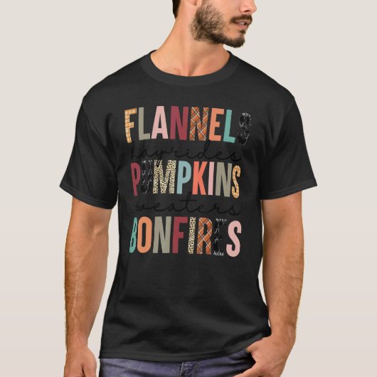 Flannels Hayrides Pumpkins Sweaters Bonfires Plaid T-Shirt (Vorderseite)