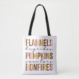 Flannels Hayrides Pumpkins Sweatins Bonfire Text Tasche