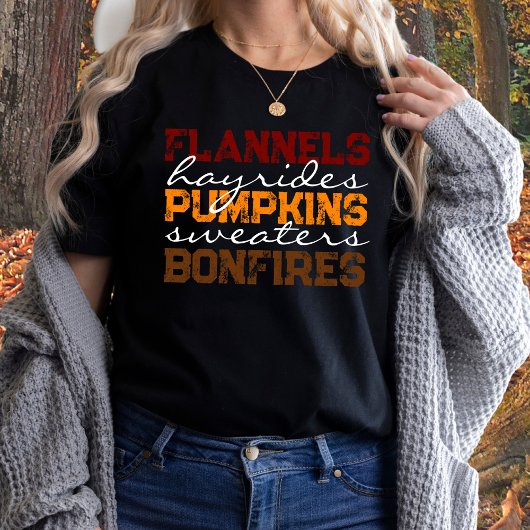 Flannels Pumpkins Hayrides Bonfire Fall T - Shirt
