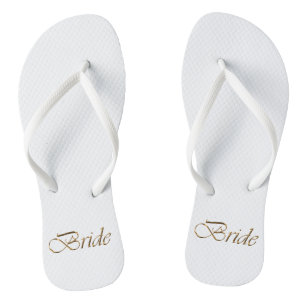 Flansch, Gold Script Elegant White Wedding Badesandalen