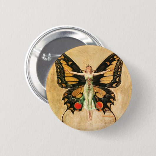 Flapper Butterfly Flying Frauan Illustration Button (Vorne & Hinten)