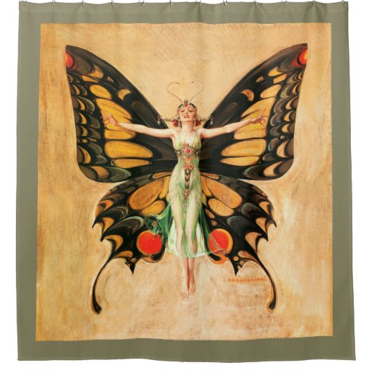Flapper Butterfly Flying Frauan Illustration Duschvorhang (Vorderseite)