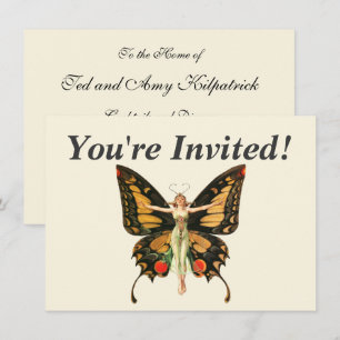 Flapper Butterfly Flying Frauan Illustration Einladung