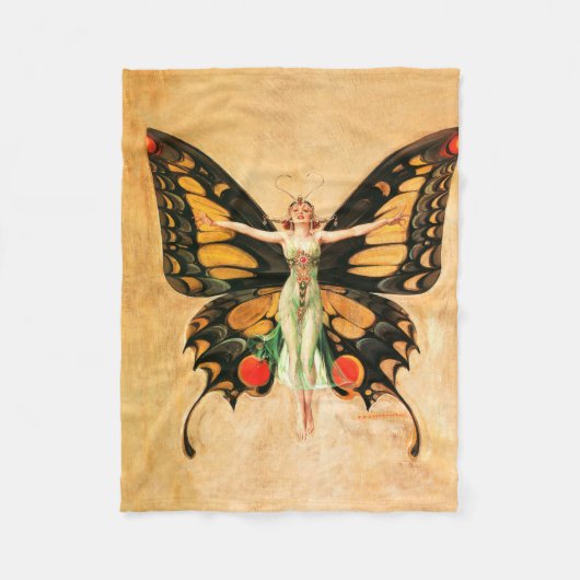 Flapper Butterfly Flying Frauan Illustration Fleecedecke (Vorderseite)