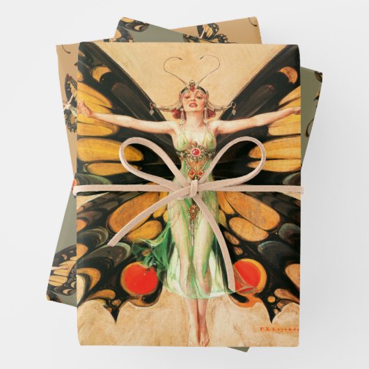 Flapper Butterfly Flying Frauan Illustration Geschenkpapier Set (Beispiel)