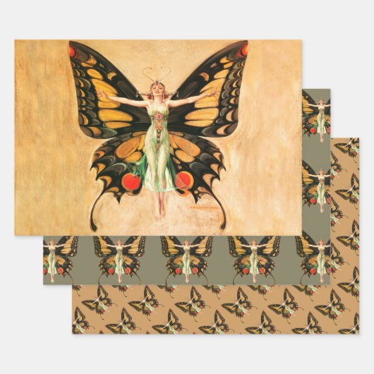 Flapper Butterfly Flying Frauan Illustration Geschenkpapier Set (Set)