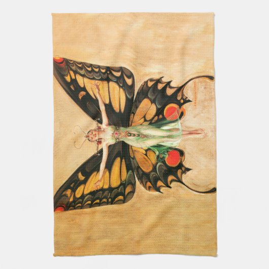 Flapper Butterfly Flying Frauan Illustration Geschirrtuch (Vertikal)