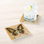 Flapper Butterfly Flying Frauan Illustration Glasuntersetzer (Schrägansicht)