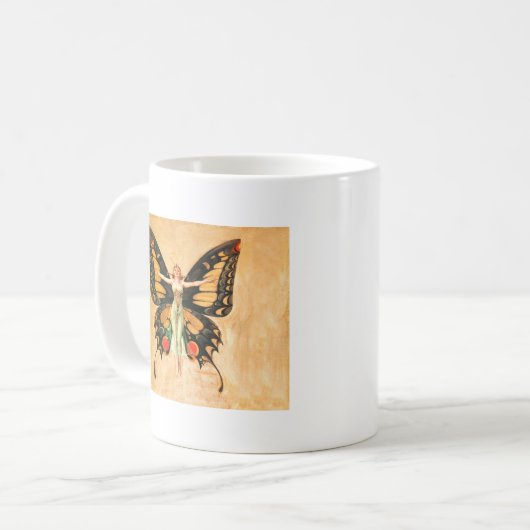 Flapper Butterfly Flying Frauan Illustration Kaffeetasse (Vorderseite Links)