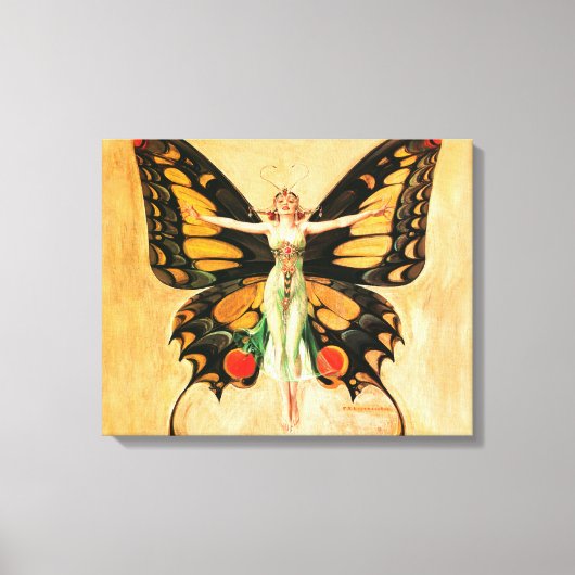 Flapper Butterfly Flying Frauan Illustration Leinwanddruck (Vorderseite)