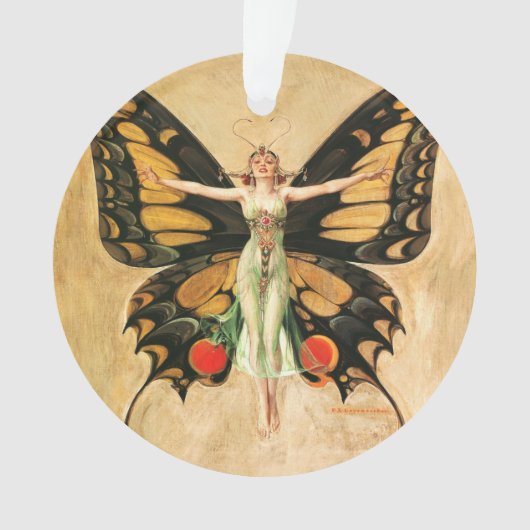 Flapper Butterfly Flying Frauan Illustration Ornament (Vorderseite)