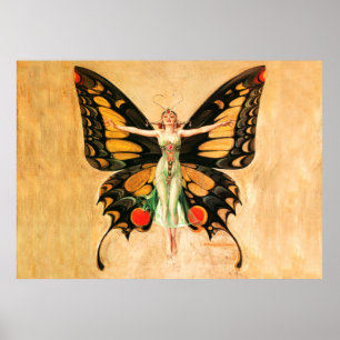 Flapper Butterfly Flying Frauan Illustration Poster