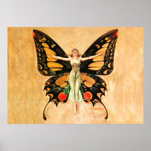 Flapper Butterfly Flying Frauan Illustration Poster (Vorne)
