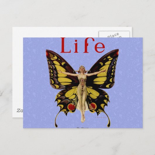Flapper Butterfly Flying Frauan Illustration Postkarte (Vorne/Hinten)