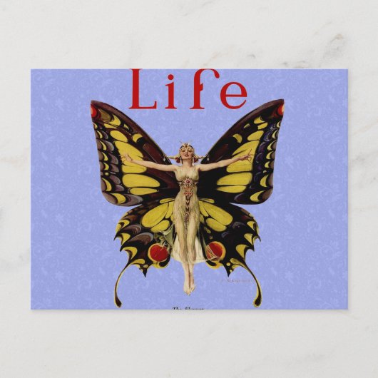 Flapper Butterfly Flying Frauan Illustration Postkarte (Vorderseite)