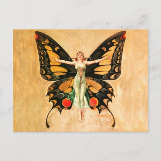 Flapper Butterfly Flying Frauan Illustration Postkarte (Vorderseite)