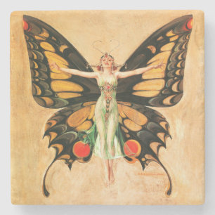 Flapper Butterfly Flying Frauan Illustration Steinuntersetzer