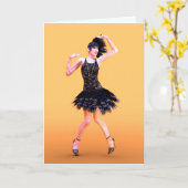 Flapper Dancing Vintag Karte (Gelbe Blume)