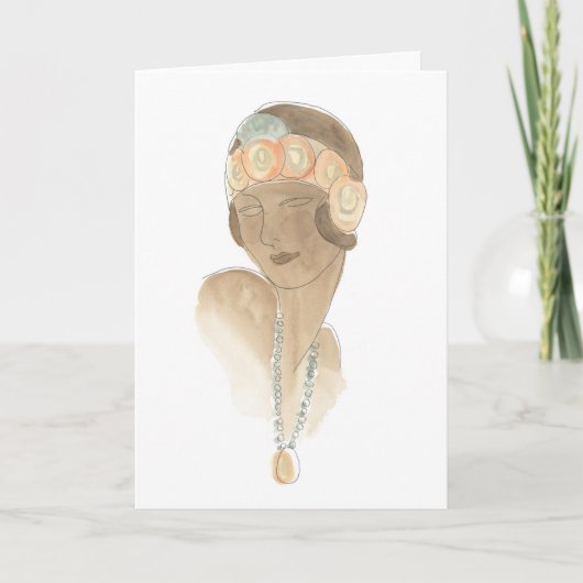 Flapper Fashion Sketch - Frau mit Haarteil Karte (Vorderseite)