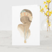 Flapper Fashion Sketch - Frau mit Haarteil Karte (Gelbe Blume)