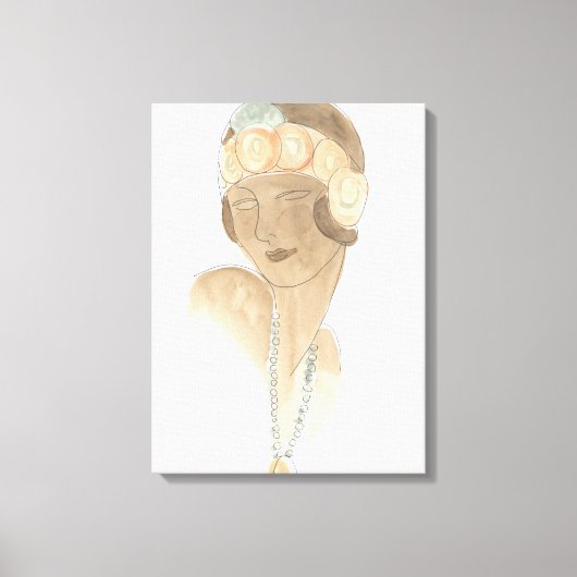 Flapper Fashion Sketch - Frau mit Haarteil Leinwanddruck (Vorderseite)