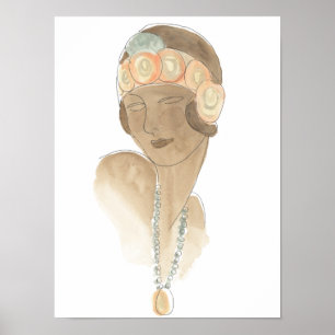 Flapper Fashion Sketch - Frau mit Haarteil Poster
