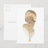 Flapper Fashion Sketch - Frau mit Haarteil Postkarte (Vorne/Hinten)
