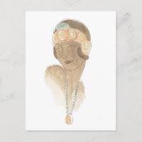 Flapper Fashion Sketch - Frau mit Haarteil