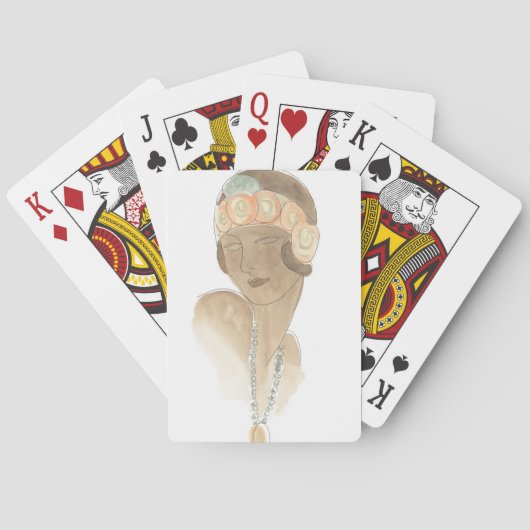 Flapper Fashion Sketch - Frau mit Haarteil Spielkarten (Rückseite)