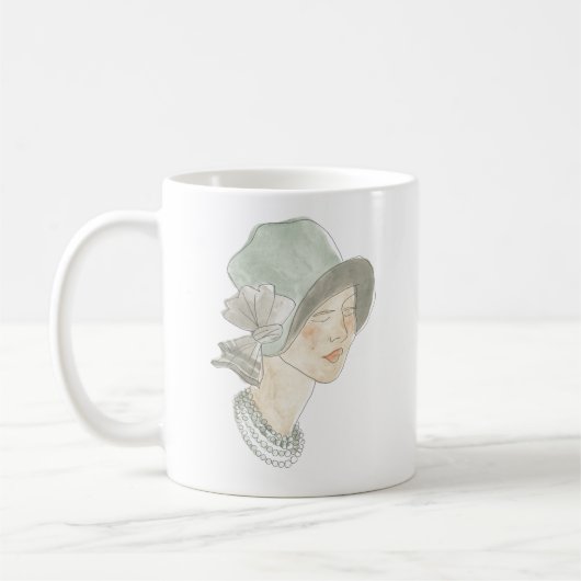 Flapper Fashion Sketch - Frau mit Hut Kaffeetasse (Links)