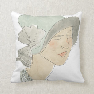Flapper Fashion Sketch - Frau mit Hut Kissen