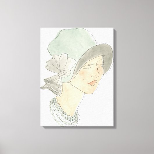 Flapper Fashion Sketch - Frau mit Hut Leinwanddruck (Vorderseite)