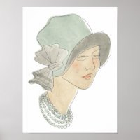 Flapper Fashion Sketch - Frau mit Hut
