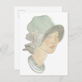 Flapper Fashion Sketch - Frau mit Hut Postkarte (Vorne/Hinten)