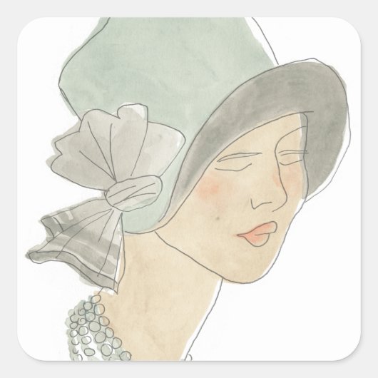 Flapper Fashion Sketch - Frau mit Hut Quadratischer Aufkleber (Vorderseite)
