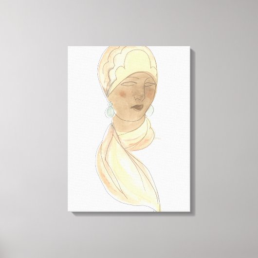 Flapper Fashion Sketch - Frau mit Scarf Leinwanddruck (Vorderseite)