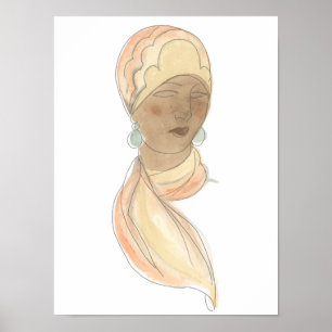 Flapper Fashion Sketch - Frau mit Scarf Poster