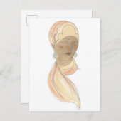 Flapper Fashion Sketch - Frau mit Scarf Postkarte (Vorne/Hinten)