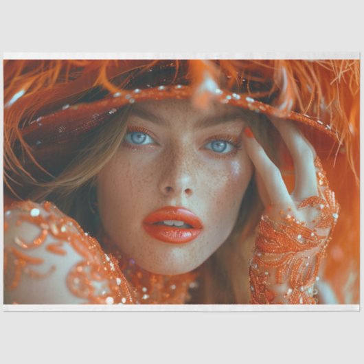 Flapper Flamboyance Lady in Orange Decoupage Seidenpapier (Vorderseite)