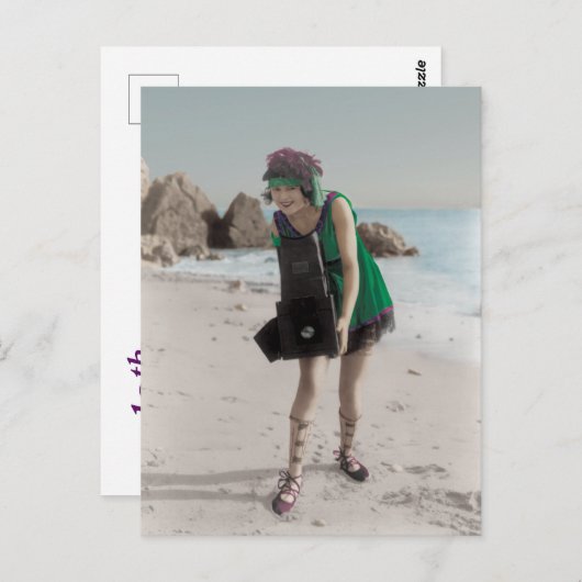 Flapper Fotograf am Strand Postkarte (Vorne/Hinten)
